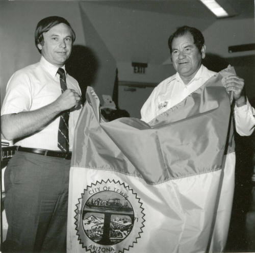 Mayor and Unidentified Man Holding Tempe Flag