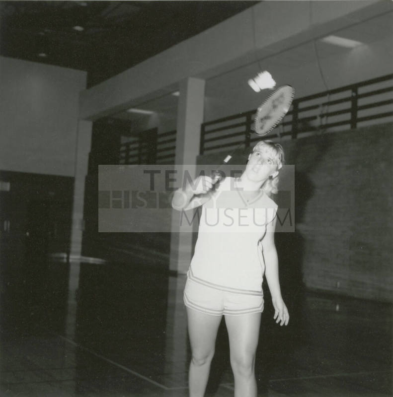 Unidentified Woman Practicing With Racket in Gym - (2 of 3)