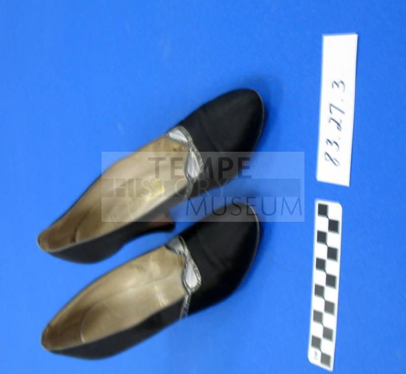 Ladies' black silk high heeled pumps