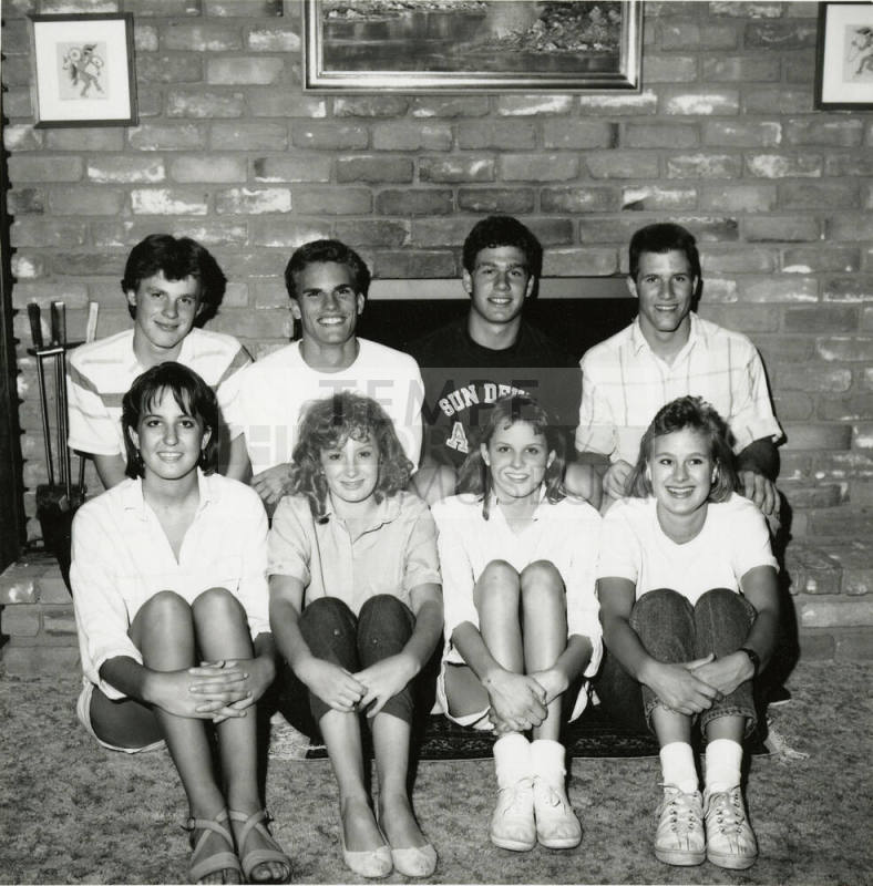 Unidentified Group of 4 Men and 4 Women & Fireplace