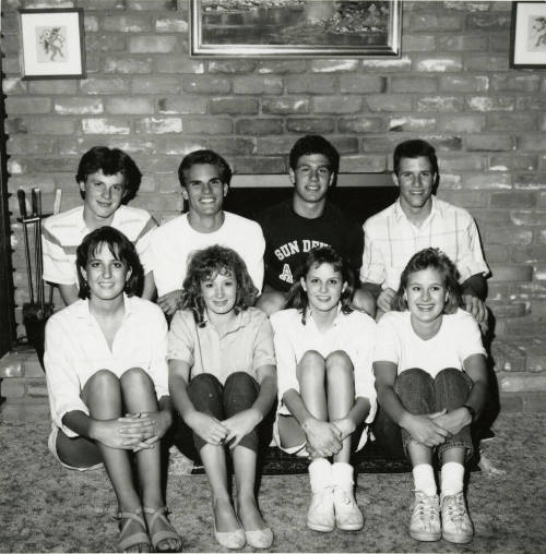 Unidentified Group of 4 Men and 4 Women & Fireplace