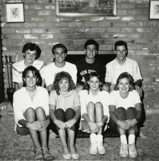 Unidentified Group of 4 Men and 4 Women & Fireplace