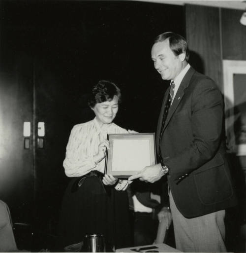 Accepting the award.