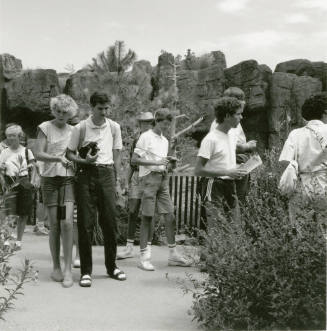 A group of people take a tour through the Arizona-Sonora Desert Museum.
