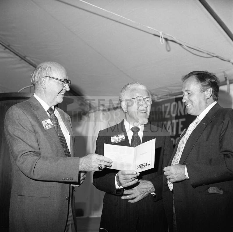 Dedication of Karsten Golf Course, ASU (L to R) Rudy Campbell, Karsten Solheim, and Richard Peck