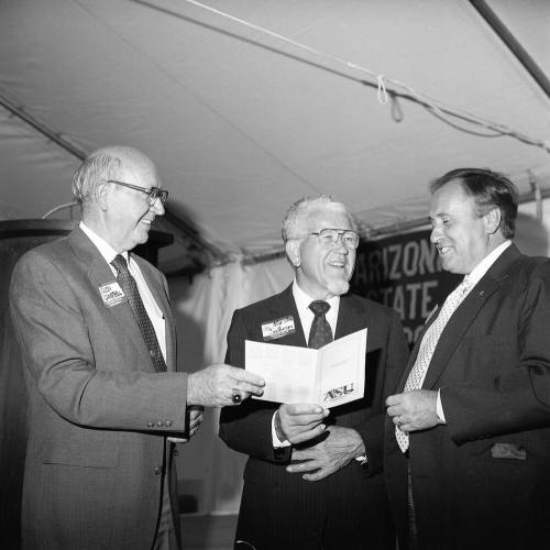 Dedication of Karsten Golf Course, ASU (L to R) Rudy Campbell, Karsten Solheim, and Richard Peck
