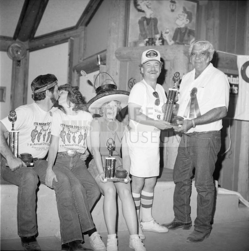 Chili Cook-off Ruster's Rooste Winner's Judge Joe Burgoz presents to Doug Wilkey from Seattle, 2nd Place Barbara Ward from Lake Havasu City and 3rd Place Richard and Tammy Rutherford from Palindale, California