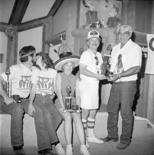 Chili Cook-off Ruster's Rooste Winner's Judge Joe Burgoz presents to Doug Wilkey from Seattle, 2nd Place Barbara Ward from Lake Havasu City and 3rd Place Richard and Tammy Rutherford from Palindale, California