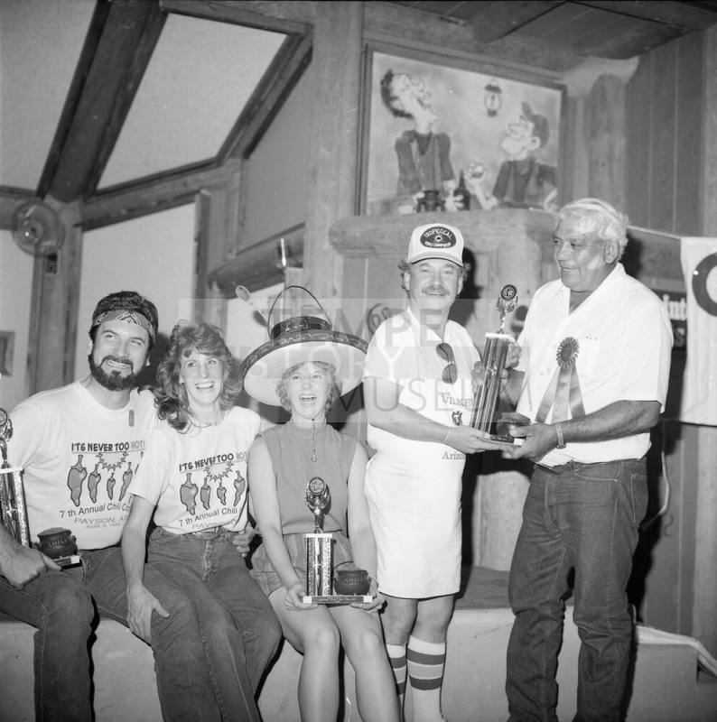 Chili Cook-off Ruster's Rooste Winner's Judge Joe Burgoz presents to Doug Wilkey from Seattle, 2nd Place Barbara Ward from Lake Havasu City and 3rd Place Richard and Tammy Rutherford from Palindale, California