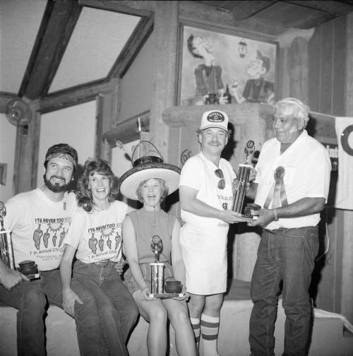 Chili Cook-off Ruster's Rooste Winner's Judge Joe Burgoz presents to Doug Wilkey from Seattle, 2nd Place Barbara Ward from Lake Havasu City and 3rd Place Richard and Tammy Rutherford from Palindale, California