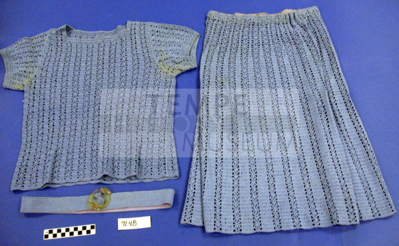 Three Piece Knit Skirt, Blouse and Belt Set