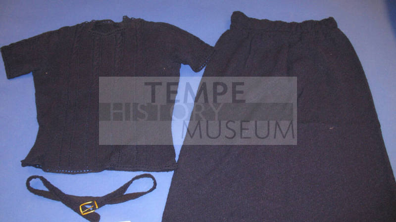Three Piece Navy Blue Knit Skirt, Blouse and belt