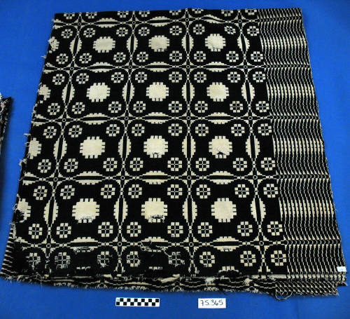 Blue and white wool bedspread