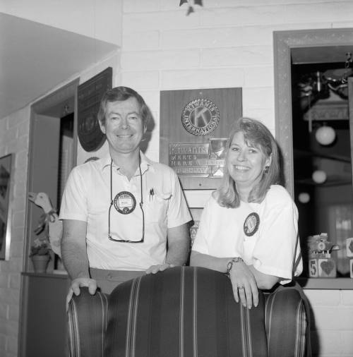 Rod Johnson, new president 1991-92 for Kiwanis Club of Tempe and first woman elected Linda Spears