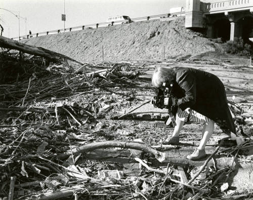 Jan Young photographs nature beside Mill Avenue Bridge, Tempe, Arizona.