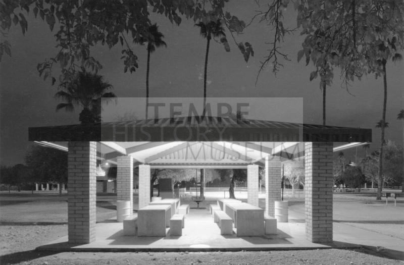A Tempe Park covered picnic area at night.