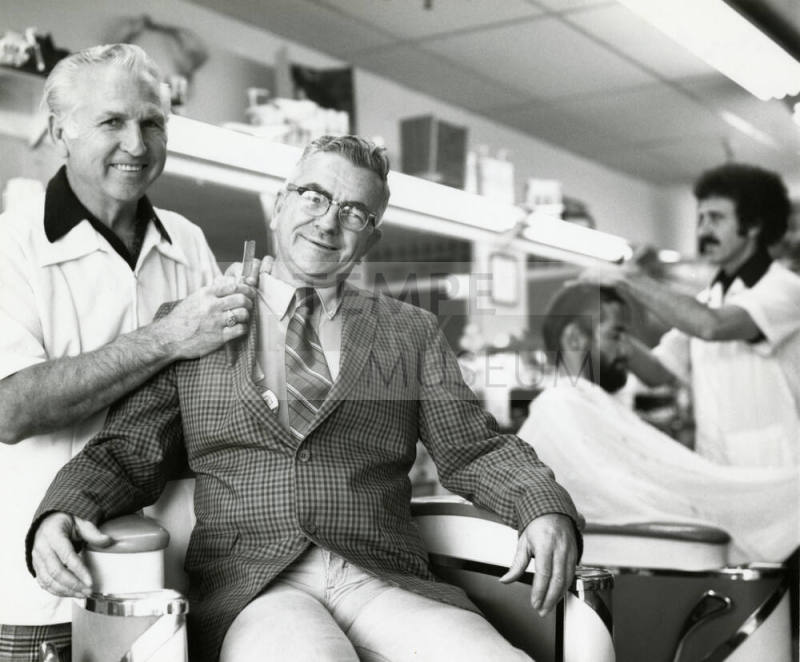 Ray Boles (left) Sun Devil Barber, Customer Willie