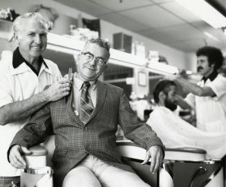 Ray Boles (left) Sun Devil Barber, Customer Willie