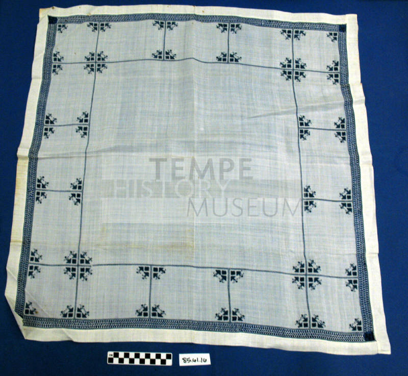 Gray card table cloth hand embroided with flowers