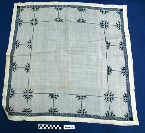 Gray card table cloth hand embroided with flowers