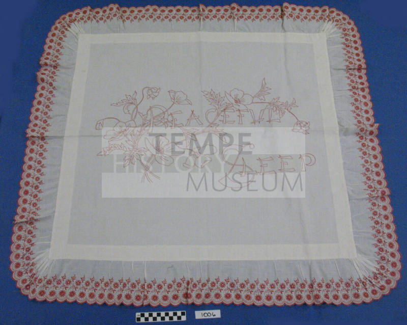 Red embroidered pillow sham