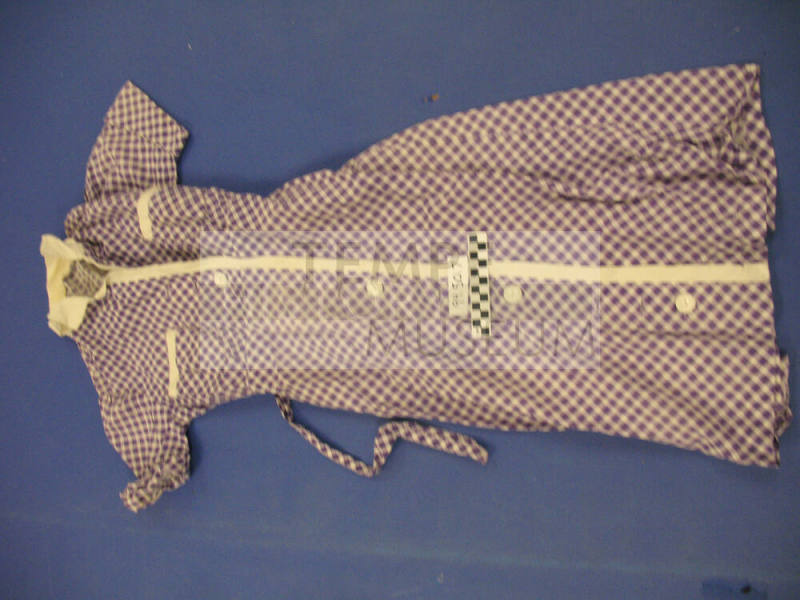 Dress, Purple & white (Fannie Nettie Travis Woolf)