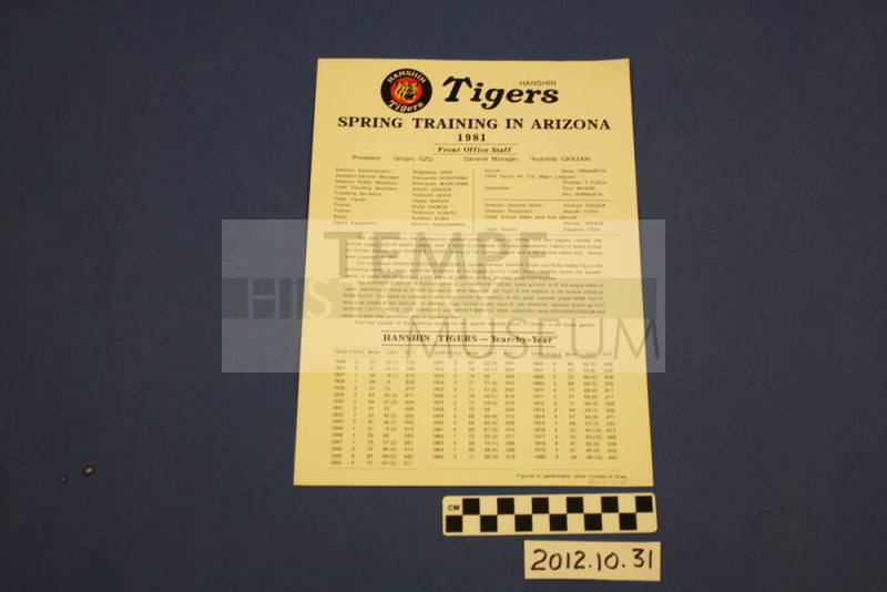 1981 Hanshin Tigers Information sheet and roster