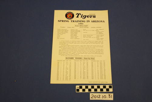1981 Hanshin Tigers Information sheet and roster