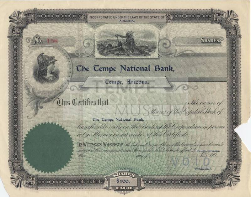 Tempe National Bank Certificate