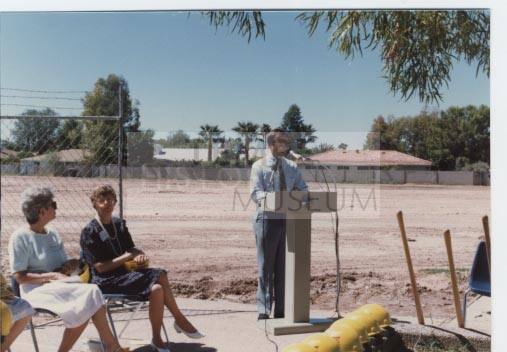 Photograph of Mayor Harry Mitchell giving a speech