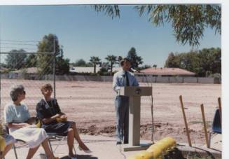 Photograph of Mayor Harry Mitchell giving a speech
