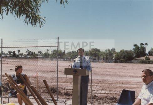 Photograph of Mayor Harry Mitchell giving a speech