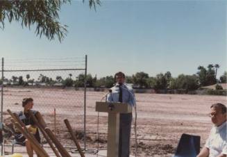 Photograph of Mayor Harry Mitchell giving a speech