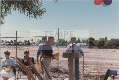 Photograph of Mayor Harry Mitchell ready to speak at ceremony