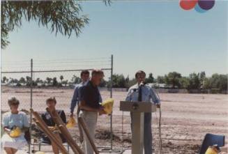 Photograph of Mayor Harry Mitchell ready to speak at ceremony