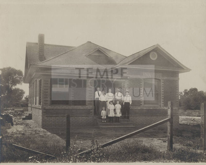 Moeur Family in front of home at NW Corner of Ninth Street and Ash, Tempe, Arizona