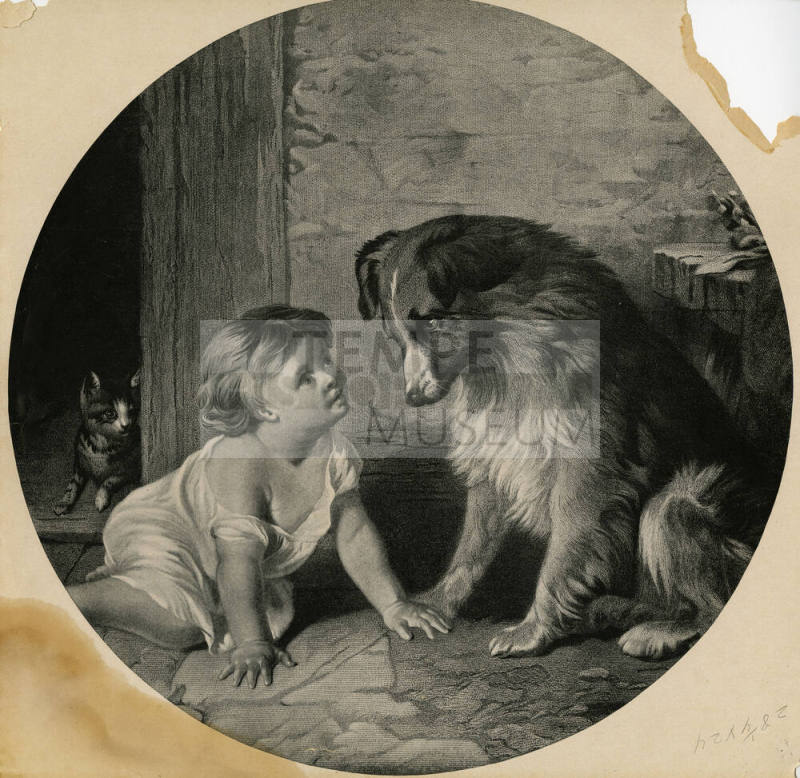 Round Drawing of Child and Dog