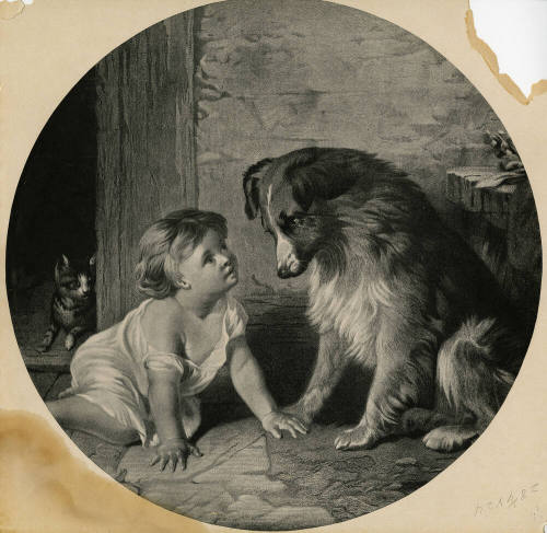 Round Drawing of Child and Dog