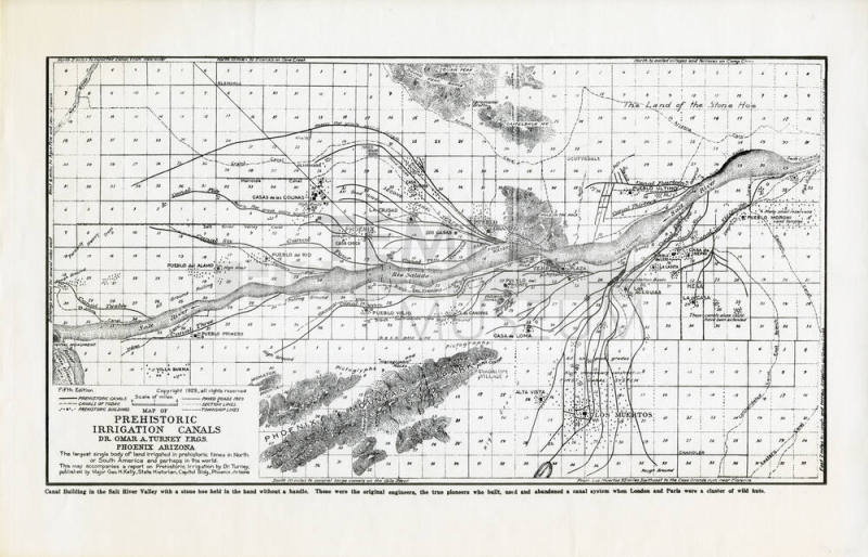 Map of Prehistoric Irrigation Canals by Dr. Omar A.Turney, F.R.G.S