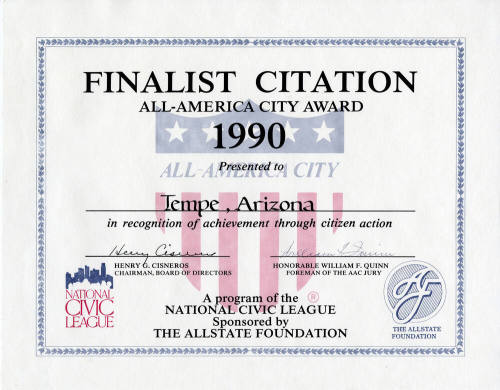 Finalist Citation 1990 All America City Award