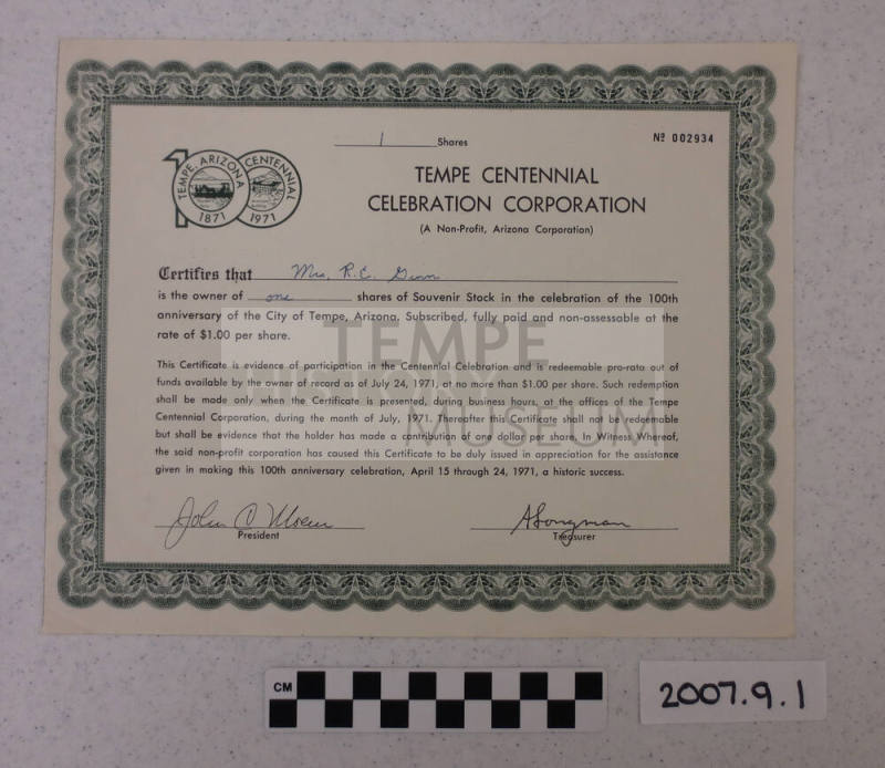 Tempe Centennial Stock