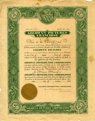 Certificate- franchise operation certificate for Tempe Opera House