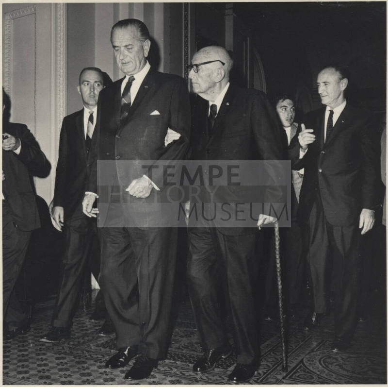Senator Hayden with Lynden B. Johnson at White House.
