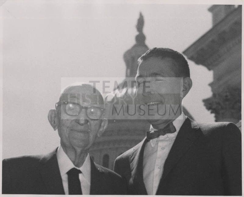 Carl Hayden and U.S. Representative Mo Udall in front of capitol building, Washington D.C.
