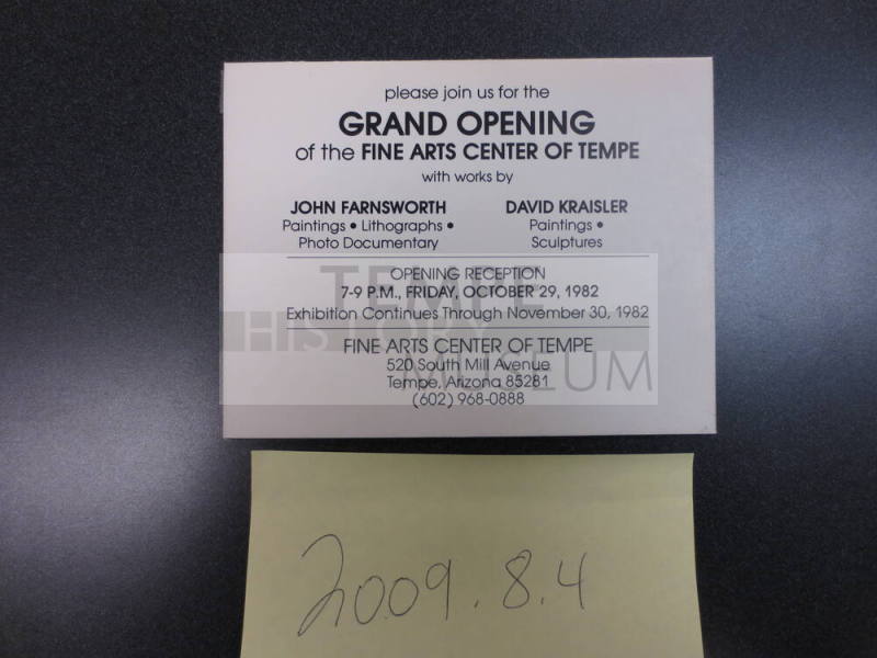 Grand Opening  Fine Arts Center of Tempe Invitation