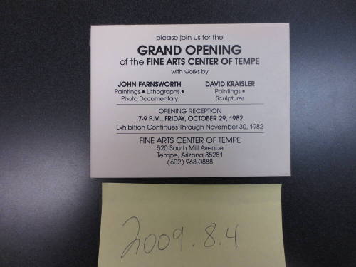 Grand Opening  Fine Arts Center of Tempe Invitation