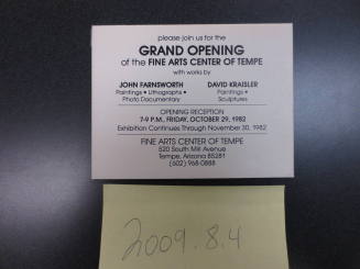 Grand Opening  Fine Arts Center of Tempe Invitation