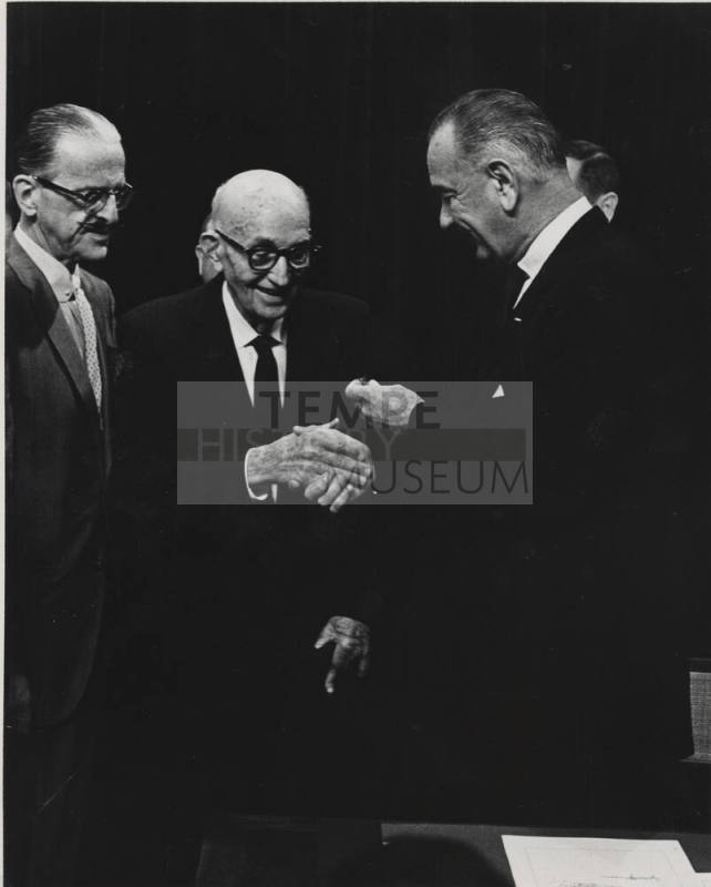 Presentation of Pen to Senator Hayden from Lyndon B Johnson at the October 1965 signing of S.4, Federal Water Pollution Bill