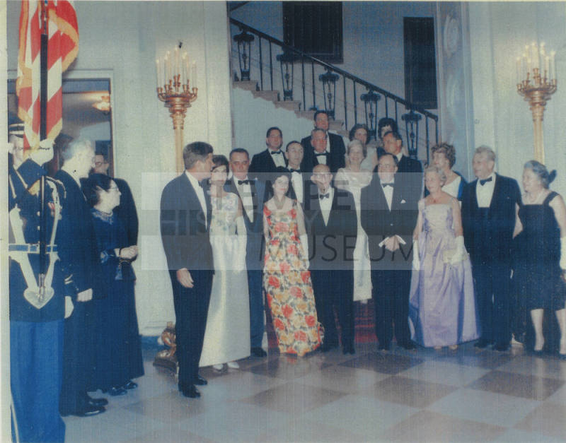 Group photo including the President Kennedy with First lady, VP Johnson and Senator Hayden