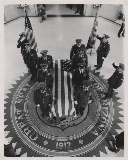 Bird's eye view of Carl Hayden's Coffin and Coffin Bearers